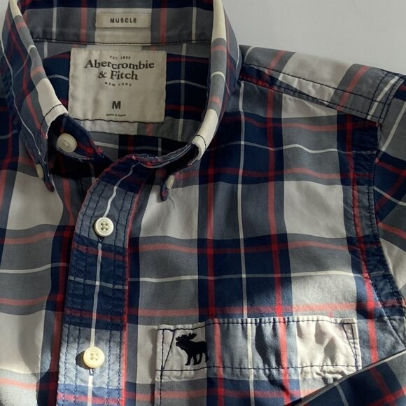 Abercrombie & Fitch Vintage Y2K Muscle Fit Plaid Button Down Shirt Navy Red (M) - Picture 1 of 10